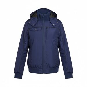 BAUBAX Women's Hooded Travel Bomber Jacket-Blue/Black Size M